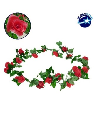 GloboStar® 09008 Τεχνητό Κρεμαστό Φυτό Διακοσμητική Γιρλάντα Μήκους 2 μέτρων με 16 X Μεγάλα Τριαντάφυλλα Φούξια